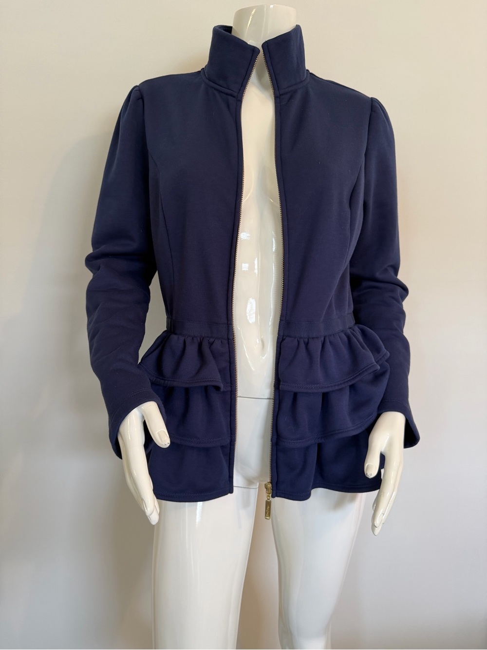 Lilly Pulitzer Azela Ruffle Fleece Navy Jacket Size M - Picture 2 of 9